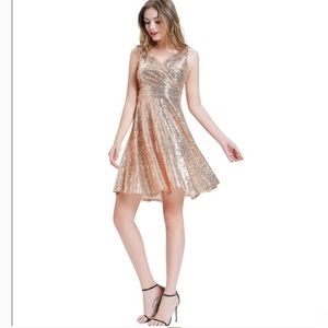 Rose Gold Sequin Tank Dress, Size 14